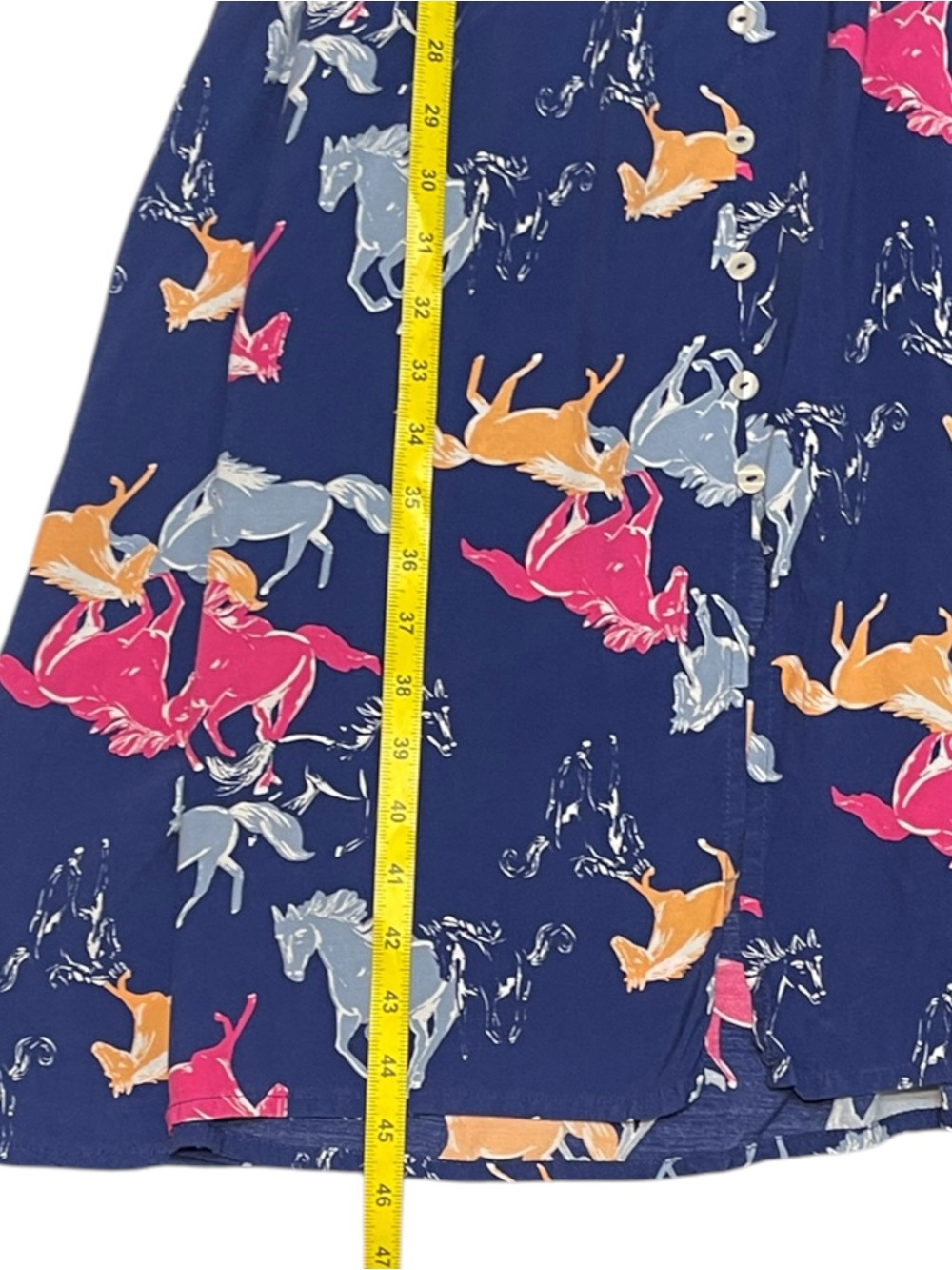 Modcloth Neon Stampede Navy Blue Novelty Horse Print Button Down Shirt Dress XL - Picture 6 of 12
